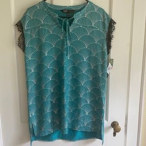 LuLaRoe Elegance Grace Top Large Teal/silver